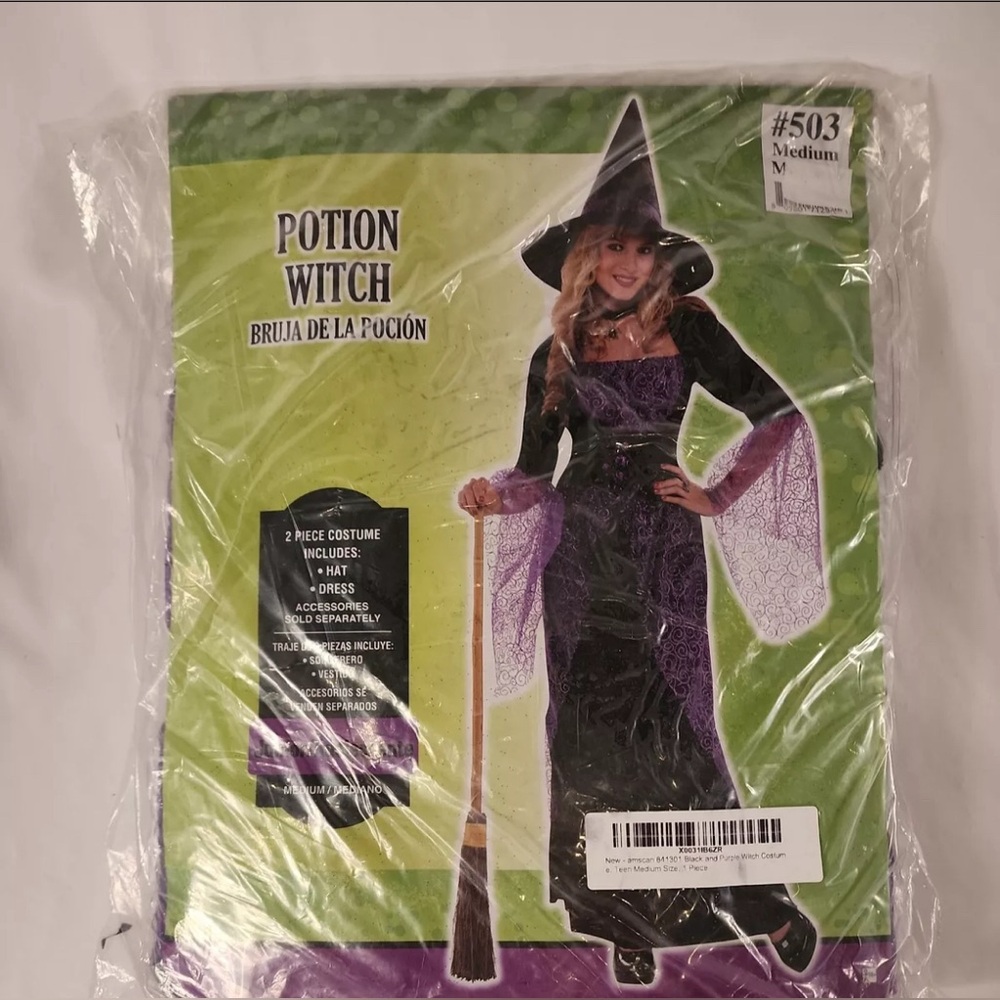 Amscan Halloween 2 PC Costume # 503 Potion Witch Junior Medium 7-9 NEW